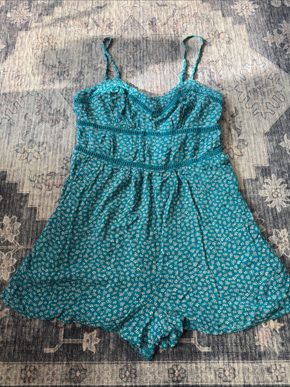 Aeropostale Teal Floral One-Piece Bodysuit Romper
